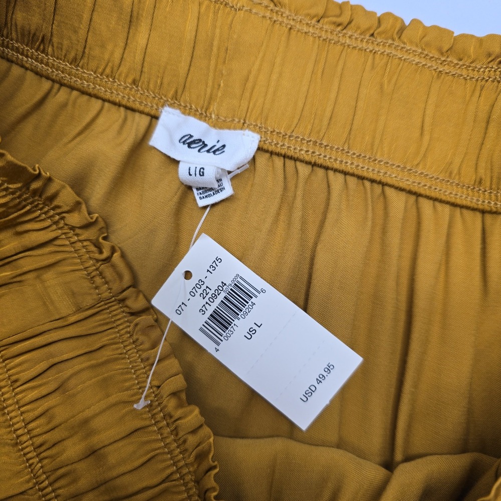 Aerie Mustard Yellow Tiered Ruffle Mini Skirt Tassel Drawstring Large 37109204 - Picture 2 of 5